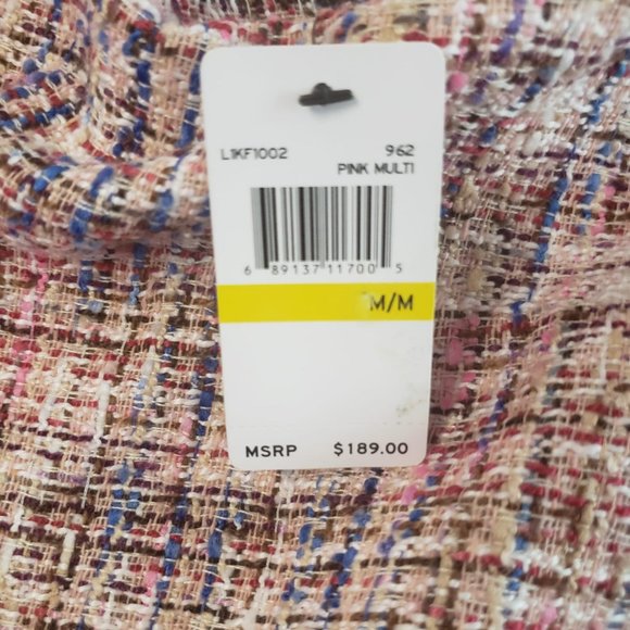 Womens Jacket Laundry Shelli Segal Tunic Pink Multi Knit Fringe Hem Size Medium - Picture 4 of 15